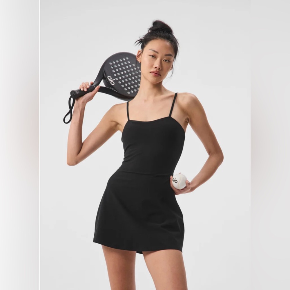 Alo Yoga Women's Alosoft Courtside Tennis Dress Lined Athletic Black Size Large
